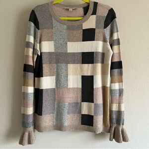 LOFT colorblock pull over wool & cotton blend women’s Sweater bell sleeves M